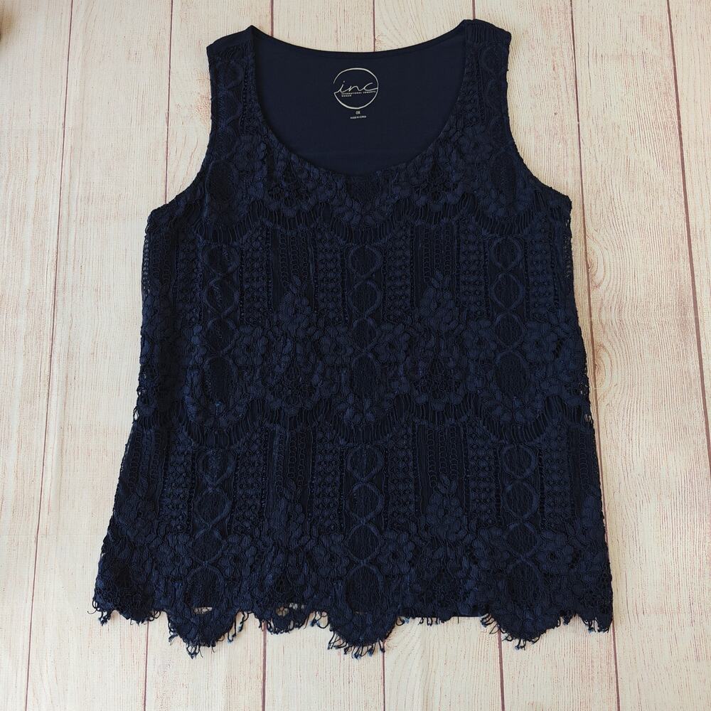 INC International Concepts navy lace sleeveless top sz 0X